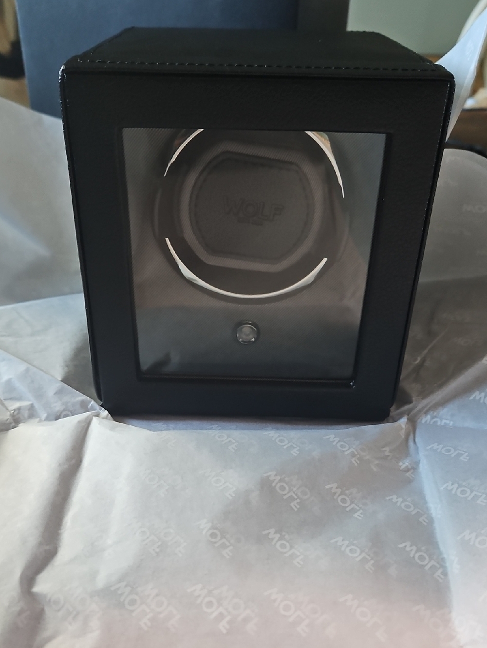 WOLF Black Leather Single Watch Winder with Viewing Window